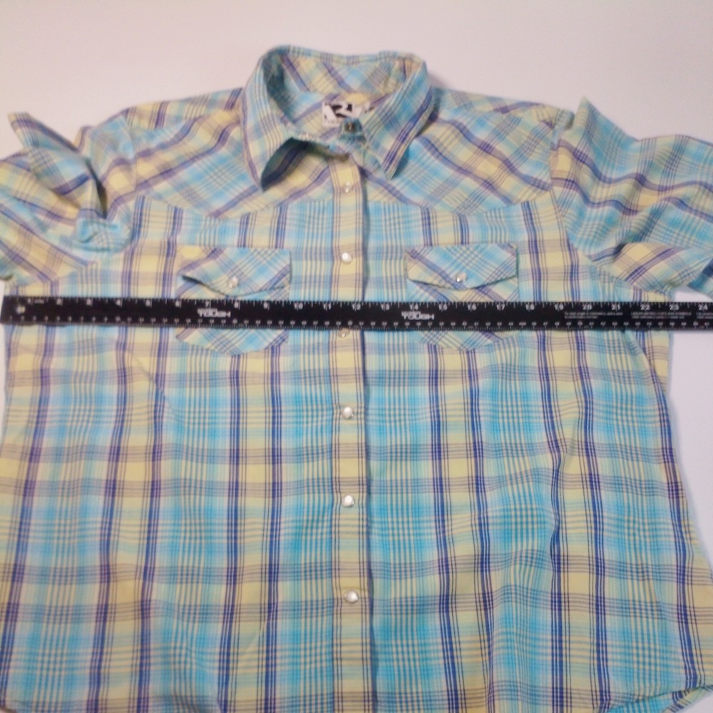 Rockies Vintage Western Shirt Women’s XL Blue Plaid Pearl Snap Coastal Cowgirl - Picture 5 of 12